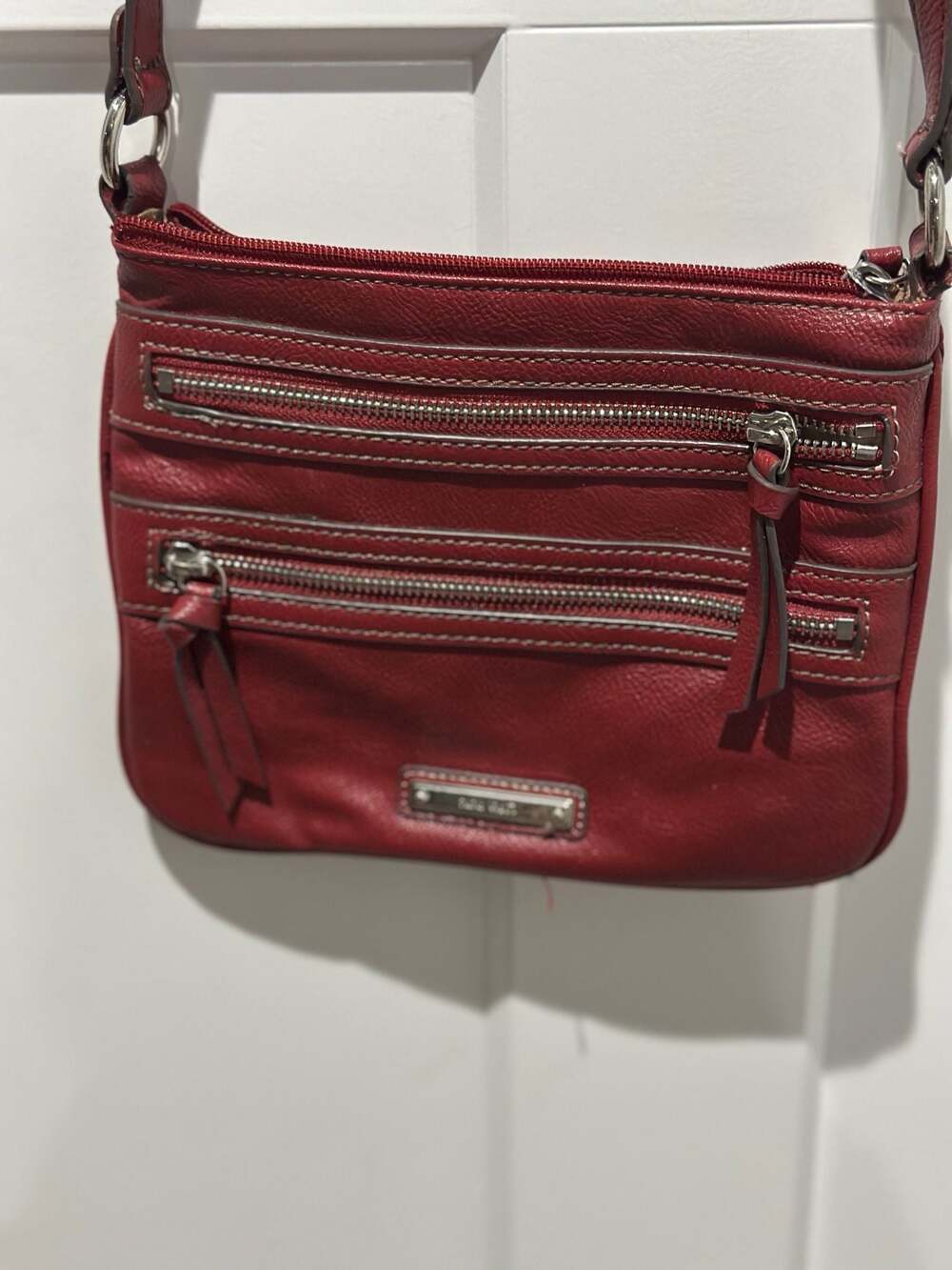 Nine West Red Faux Leather Multi-Zip Crossbody Bag